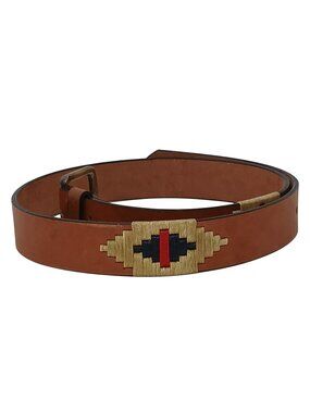 Gaucho Brown Leather Belt 90 cm Sz 35 Embroidered Western Tribal w/Buckle #D35H